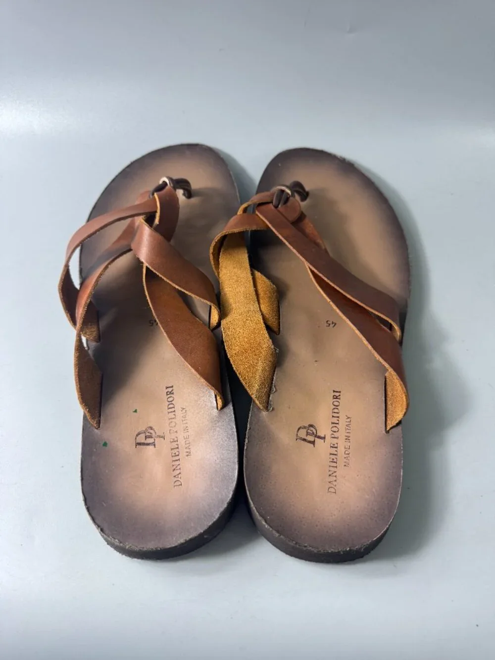 Daniele Polidori Brown Leather Men's Thong Sandal, Size 45